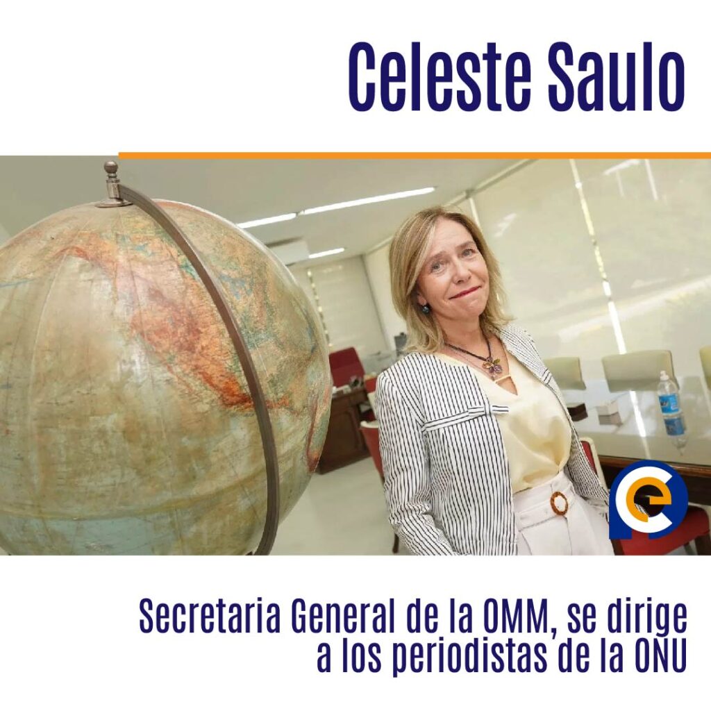 La Secretaria General de la OMM, Celeste Saulo, se dirige a los periodistas de la ONU