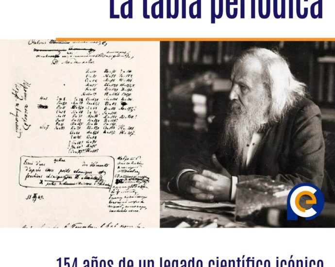 En 1869, el químico Dmitri Mendeléyev publica la primera tabla periódica