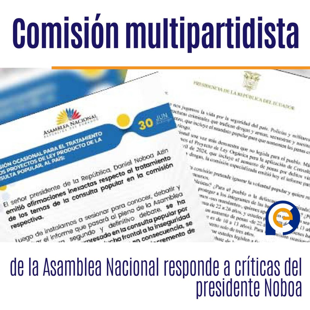 Facebook: 🔴 Carlos Vera Mora, presidente de la Comisión Multipartidista, responde a las críticas del presidente Noboa sobre la legislación de seguridad. Descubre más sobre este intercambio crucial para Ecuador. #SeguridadEcuador #PolíticaEcuador @PrensaEc1 📰 Instagram: 🔴🇪🇨 Carlos Vera Mora defiende el trabajo de la Comisión Multipartidista frente a las críticas del presidente Noboa. ¿Qué opinas sobre este intercambio? #SeguridadEcuador #DanielNoboa @PrensaEc1 📰 Twitter: 🔴🇪🇨 Carlos Vera Mora responde a las críticas de Daniel Noboa sobre la legislación de seguridad. Conoce más sobre este intercambio clave. #SeguridadEcuador #PolíticaEcuador @PrensaEc1