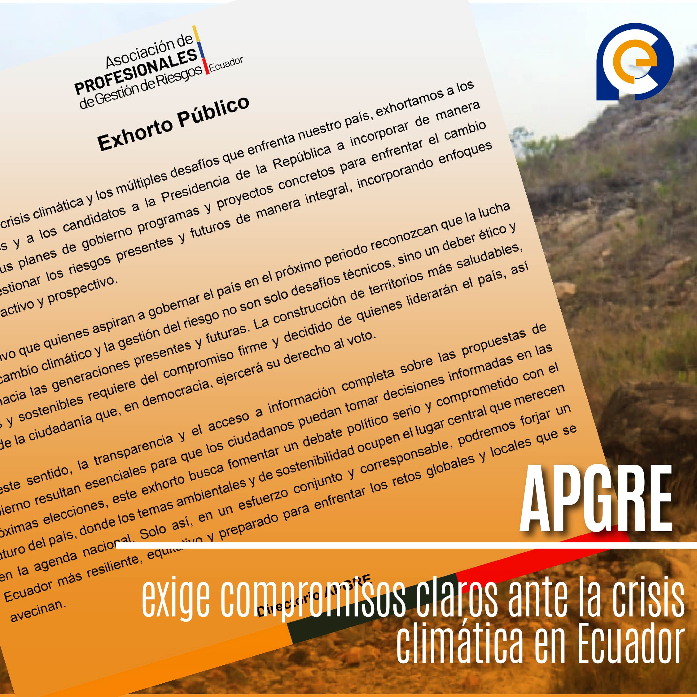 APGRE exige compromisos claros ante la crisis climática en Ecuador