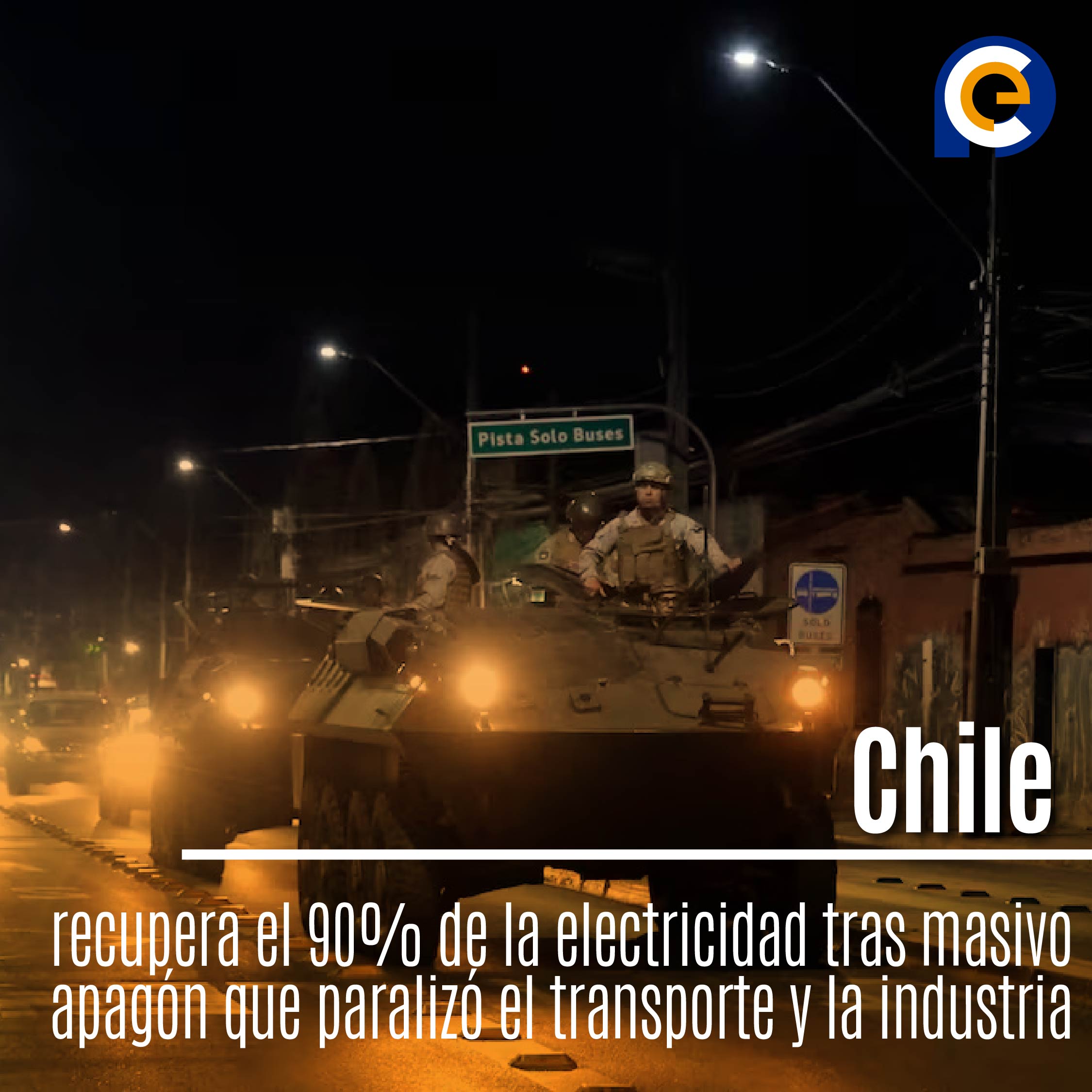 Chile recupera el 90% de la electricidad tras masivo apagón que paralizó el transporte y la industria