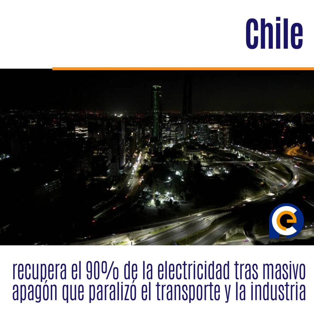 Chile recupera el 90% de la electricidad tras masivo apagón que paralizó el transporte y la industria