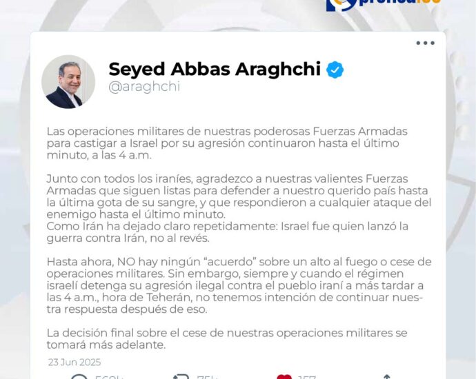 Irán continúa operaciones militares contra Israel
