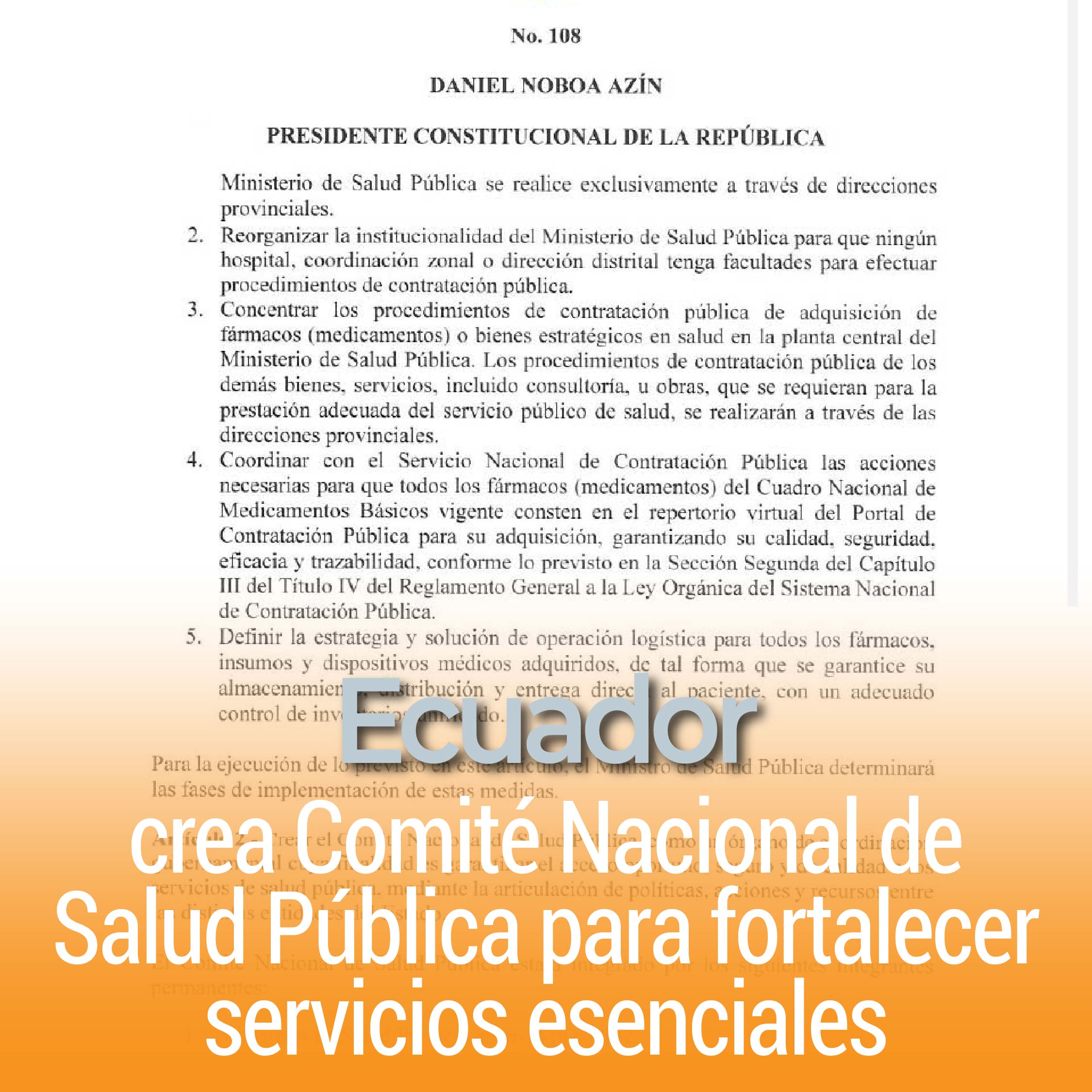 Ecuador crea Comité Nacional de Salud Pública para fortalecer servicios esenciales