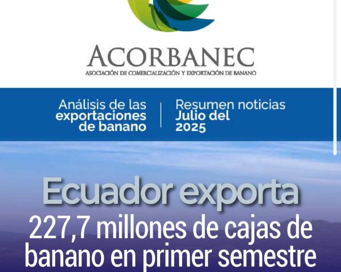 Ecuador exporta 227,7 millones de cajas de banano en primer semestre 2025