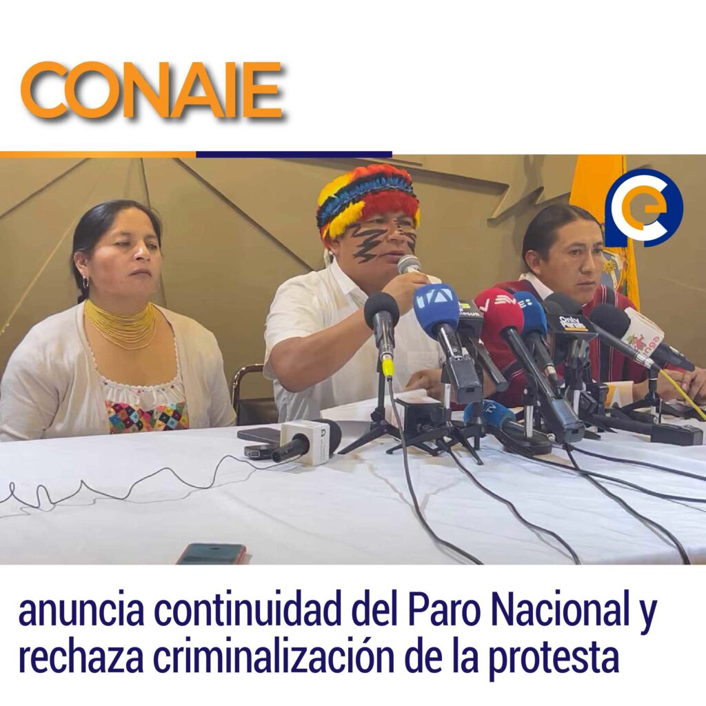 CONAIE anuncia continuidad del Paro Nacional y rechaza criminalización de la protesta