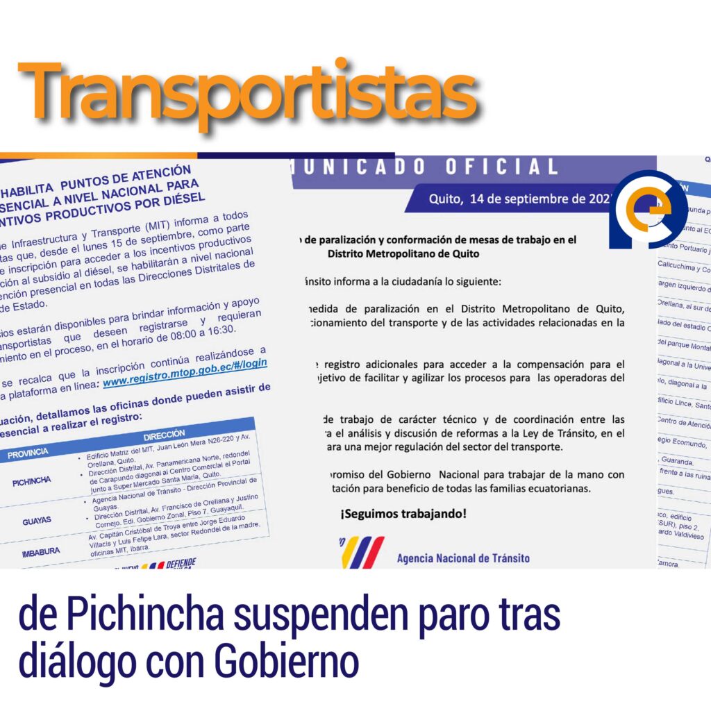 Transportistas de Pichincha suspenden paro tras diálogo con Gobierno