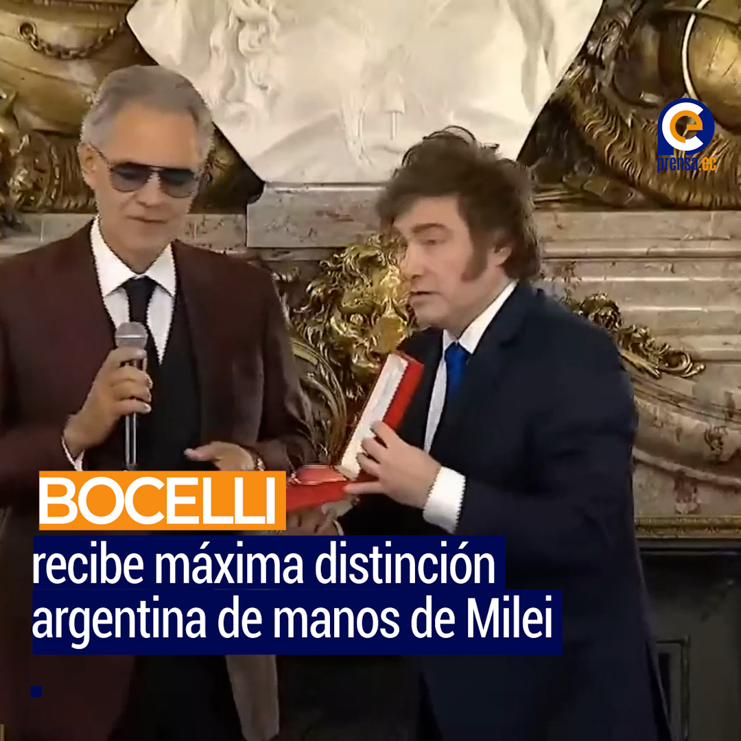 Milei condecora a Andrea Bocelli con la Orden de Mayo