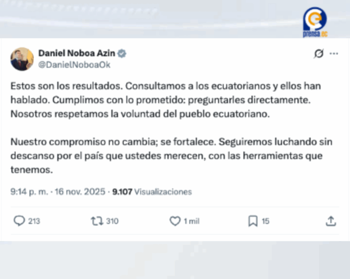 Noboa Respeta Voluntad Popular Tras Referéndum 2025 en Comunicado Oficial