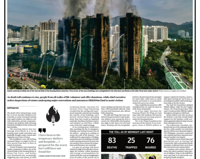 medios chinos, Hong Kong, incendio, People’s Daily, Global Times, China Daily, cobertura periodística