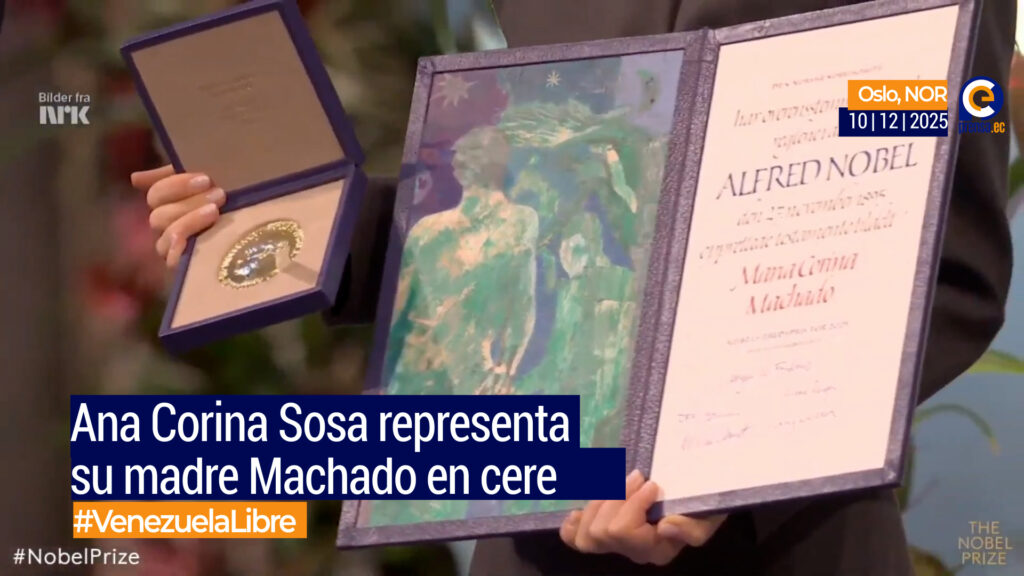 Ana Corina Sosa recibe Premio Nobel de la Paz en nombre de María Corina Machado