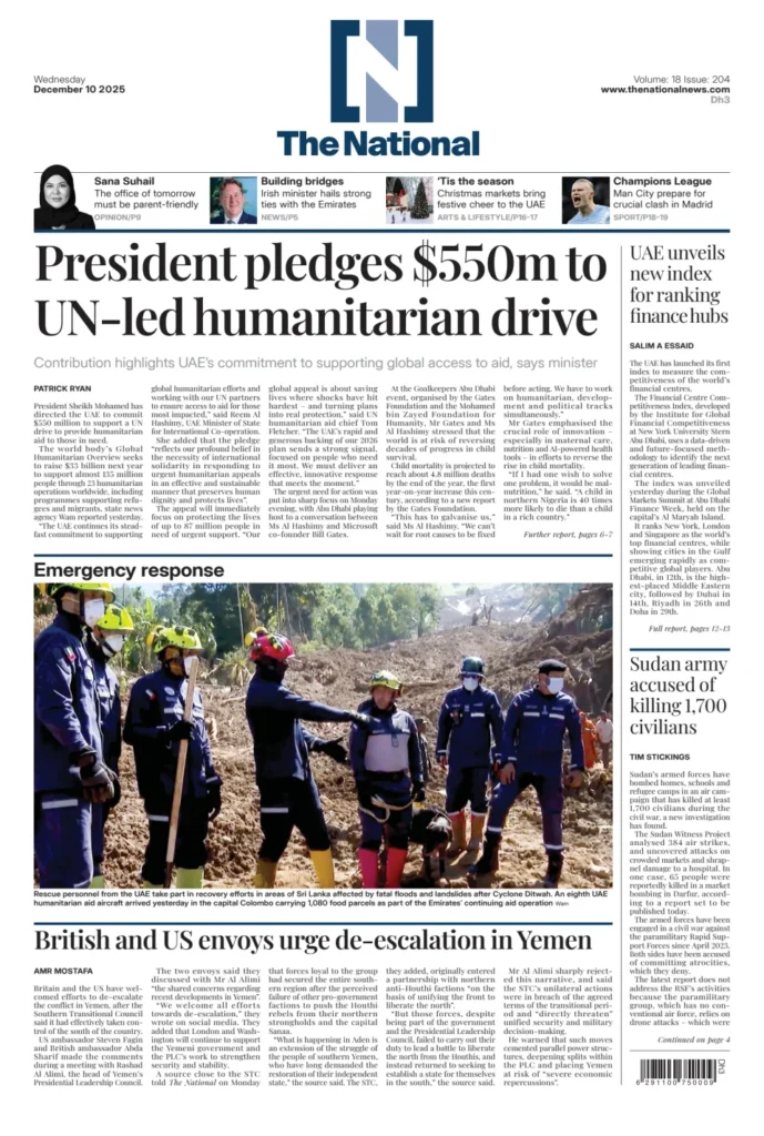 Emiratos Árabes Unidos refuerza su rol global con $550 millones en ayuda humanitaria