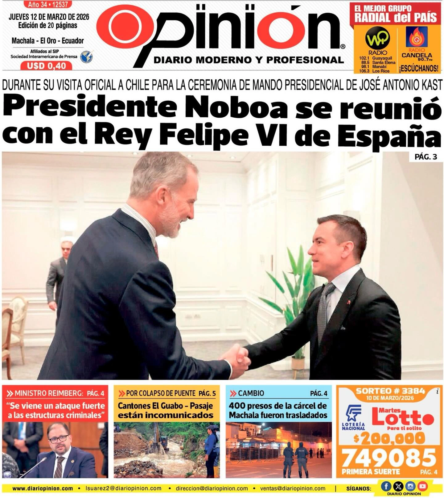 Agenda presidencial en Chile y crisis climática marcan la jornada en Ecuador