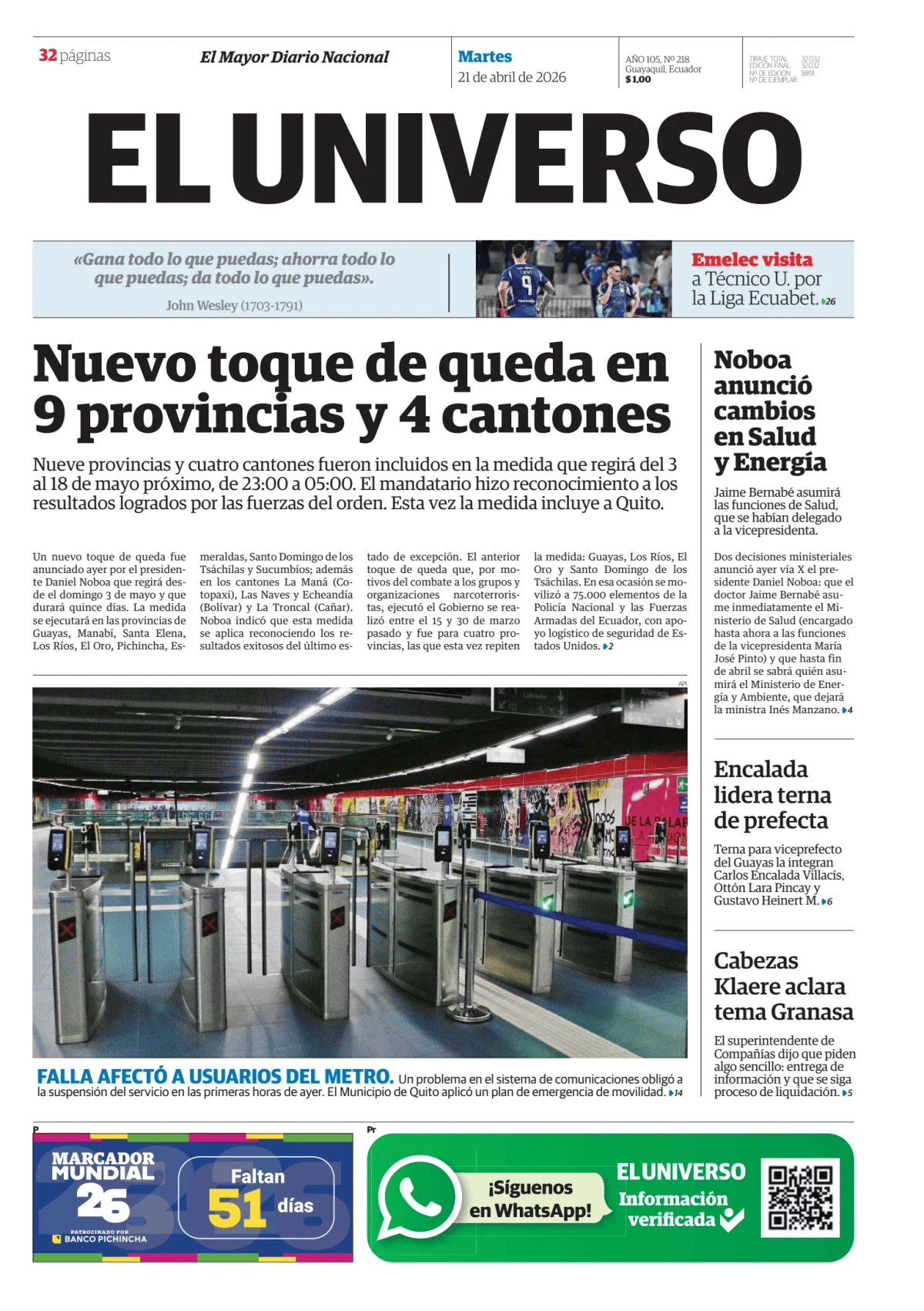 Noboa decreta toque de queda y anuncia subsidios ante crisis energética