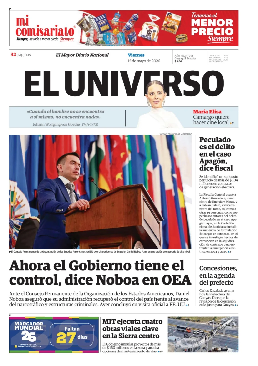 Noboa ratifica control estatal ante OEA mientras sectores exigen transparencia