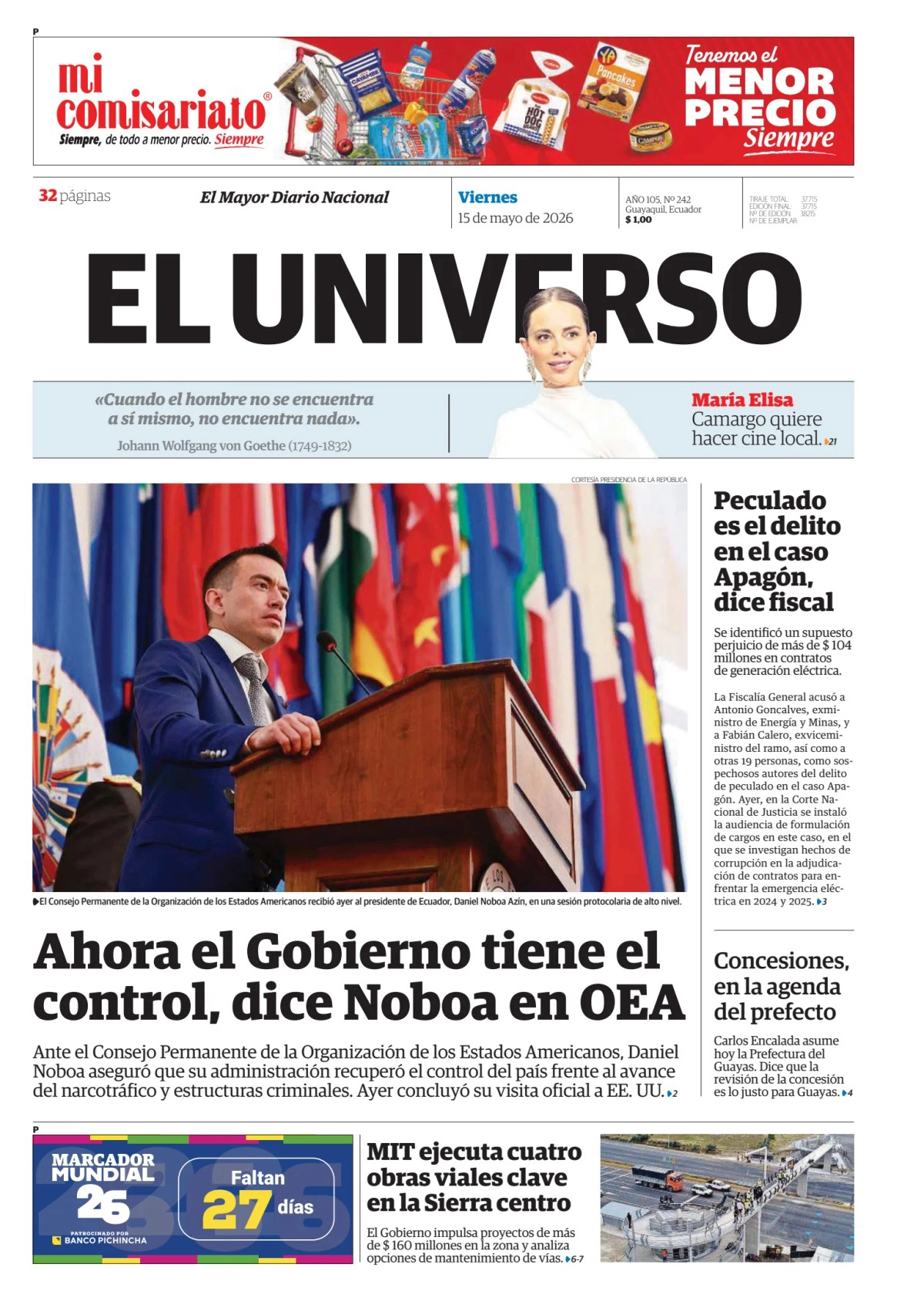 Noboa ratifica control estatal ante OEA mientras sectores exigen transparencia